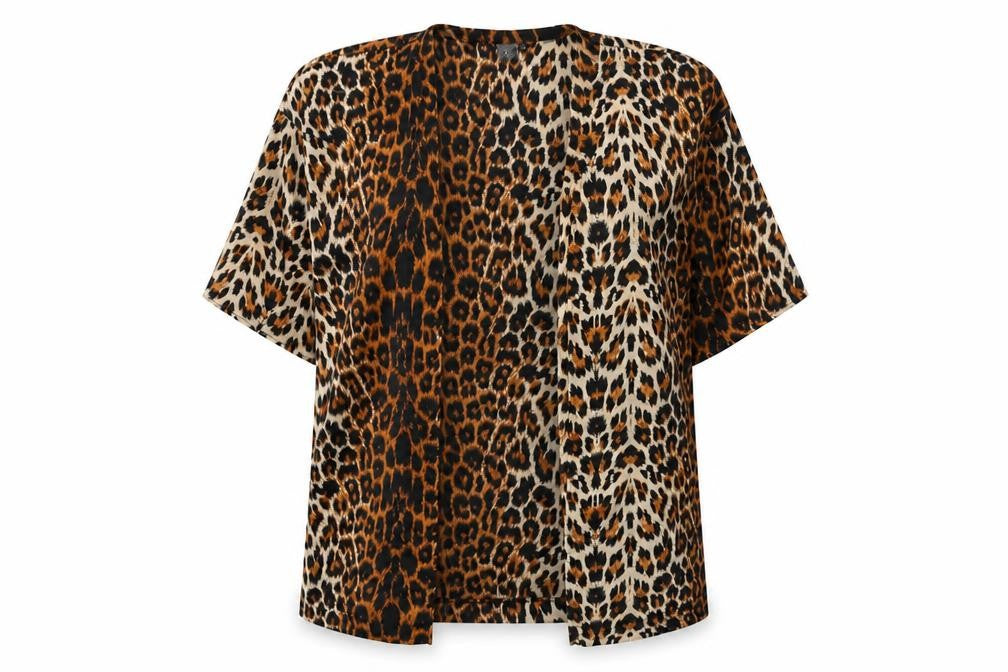 ICHI Womens Brown Animal Print Polyester Kimono Blouse Size S V-Neck - Leopard Print