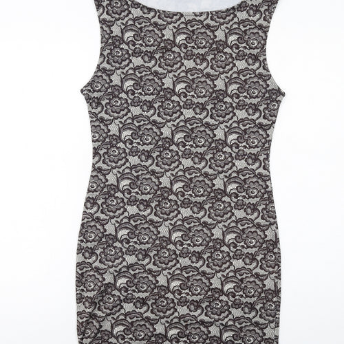 FOREVER 21 Womens Grey Floral Polyester Shift Size M Boat Neck Pullover
