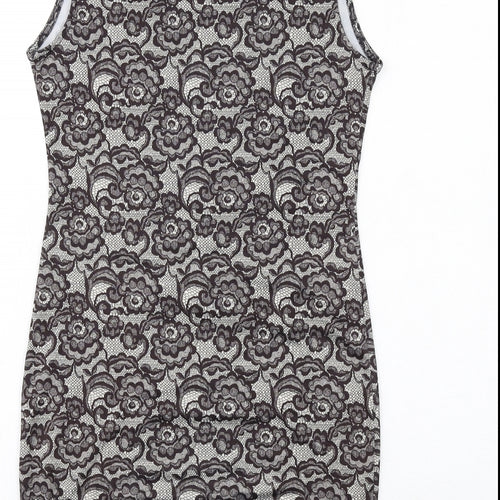 FOREVER 21 Womens Grey Floral Polyester Shift Size M Boat Neck Pullover