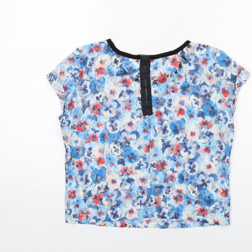 River Island Womens Blue Floral Polyester Basic T-Shirt Size 8 Round Neck