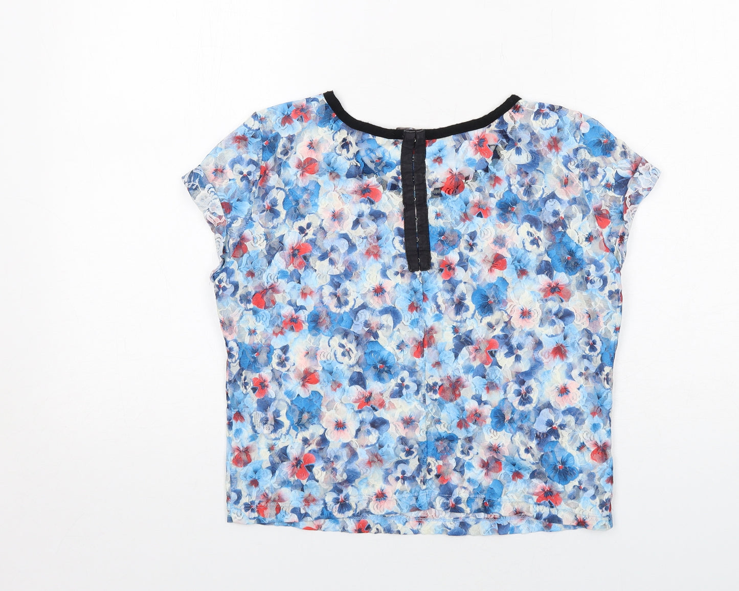 River Island Womens Blue Floral Polyester Basic T-Shirt Size 8 Round Neck