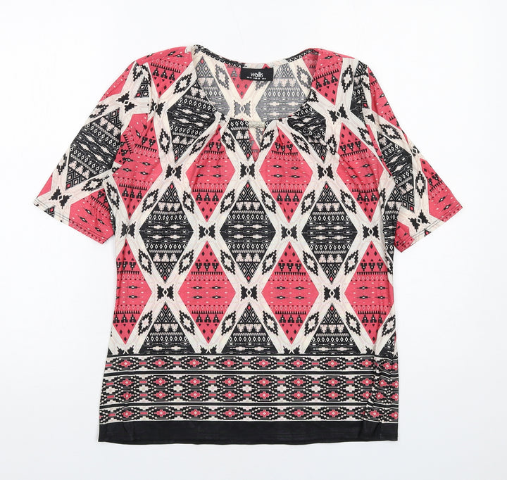 Wallis Womens Multicoloured Geometric Polyester Basic Blouse Size 10 Round Neck