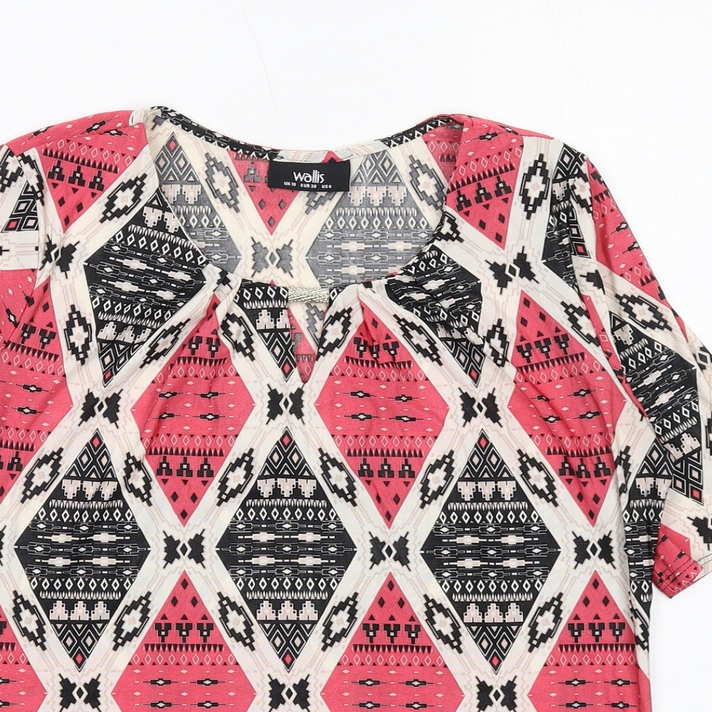 Wallis Womens Multicoloured Geometric Polyester Basic Blouse Size 10 Round Neck