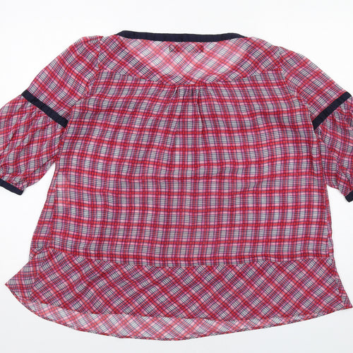 Zara Womens Pink Plaid Polyester Basic Blouse Size M Round Neck