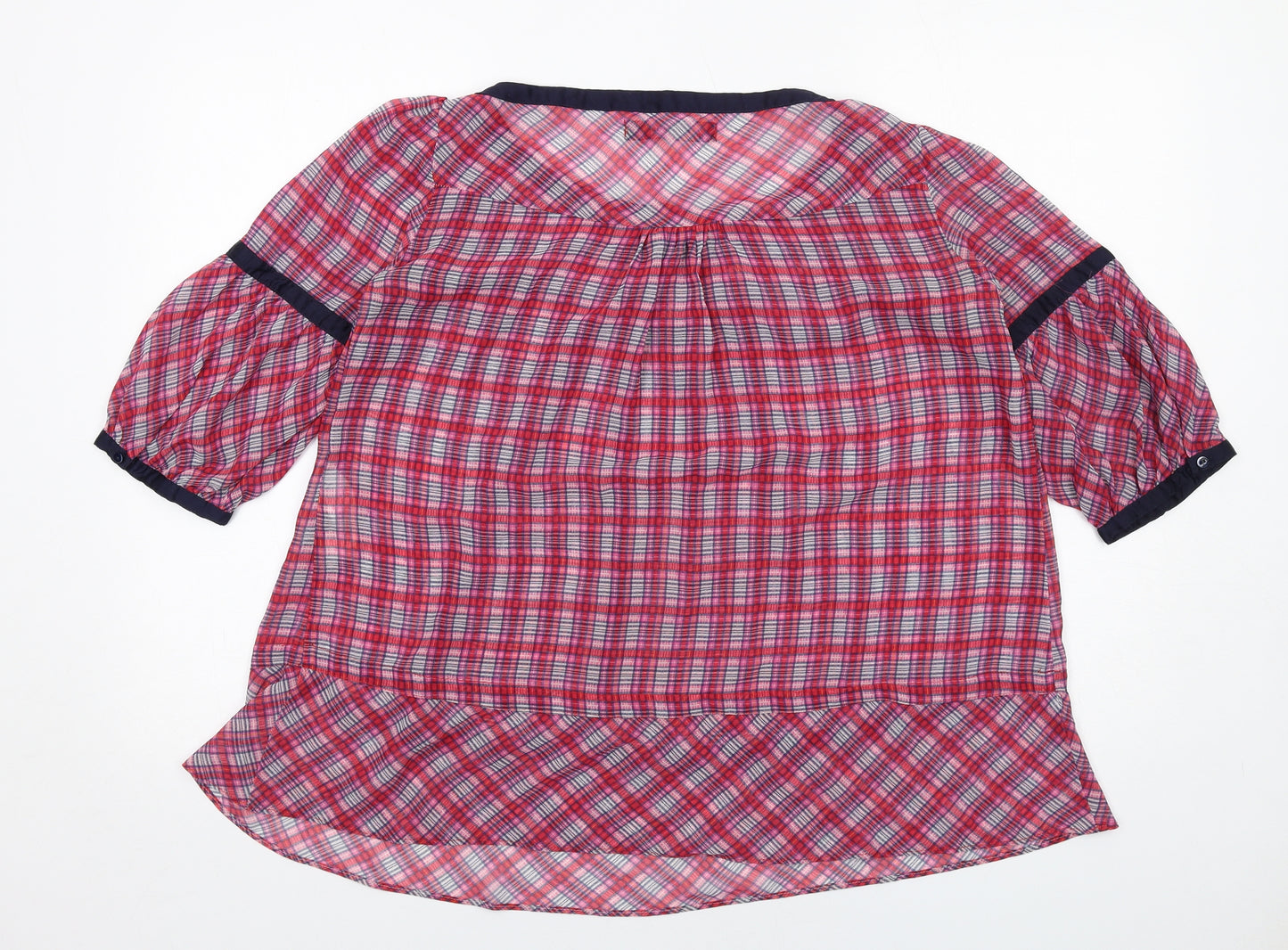 Zara Womens Pink Plaid Polyester Basic Blouse Size M Round Neck