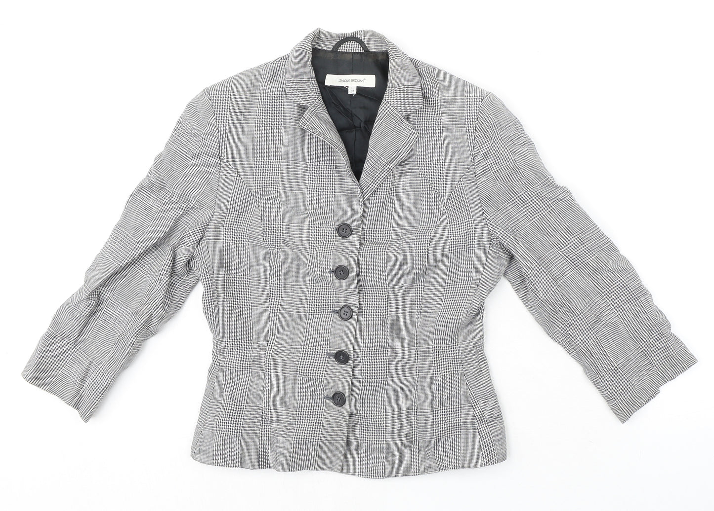 MONIQUEBROUNS Womens Black Check Polyester Jacket Blazer Size 8
