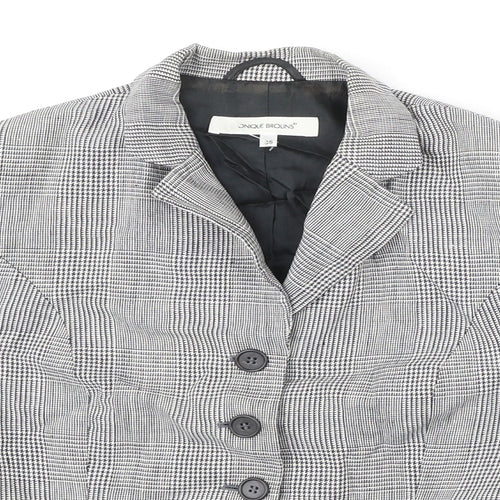 MONIQUEBROUNS Womens Black Check Polyester Jacket Blazer Size 8