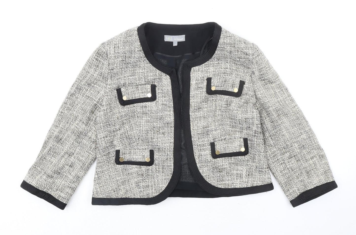 Marks and Spencer Womens Black Cotton Jacket Blazer Size 10 - Open Style