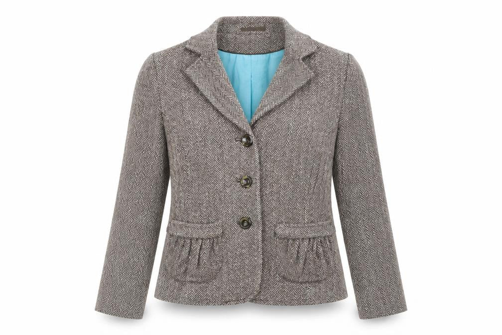 Front view of Per Una women’s multicoloured wool jacket blazer, size UK 10