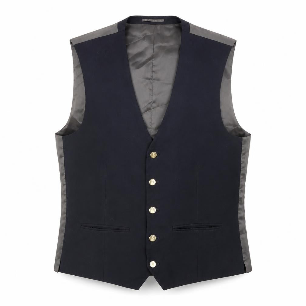 Front view of Next men’s blue polyester jacket suit waistcoat, size 40, regular