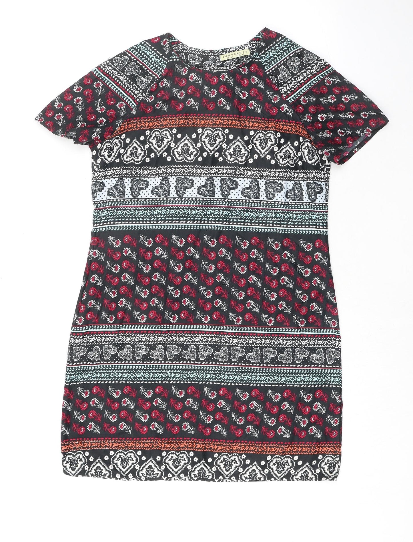 Innocence Womens Multicoloured Geometric Polyester T-Shirt Dress Size 12 Round Neck