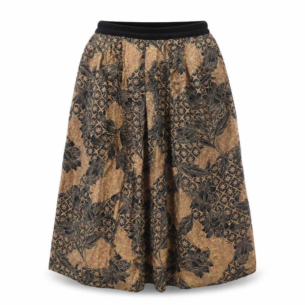 Front view of Basler women’s multicoloured satin long geometric a-line skirt, size UK 10