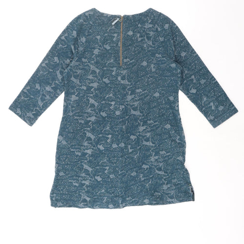 White Stuff Womens Green Geometric Cotton A-Line Size 12 Round Neck Zip