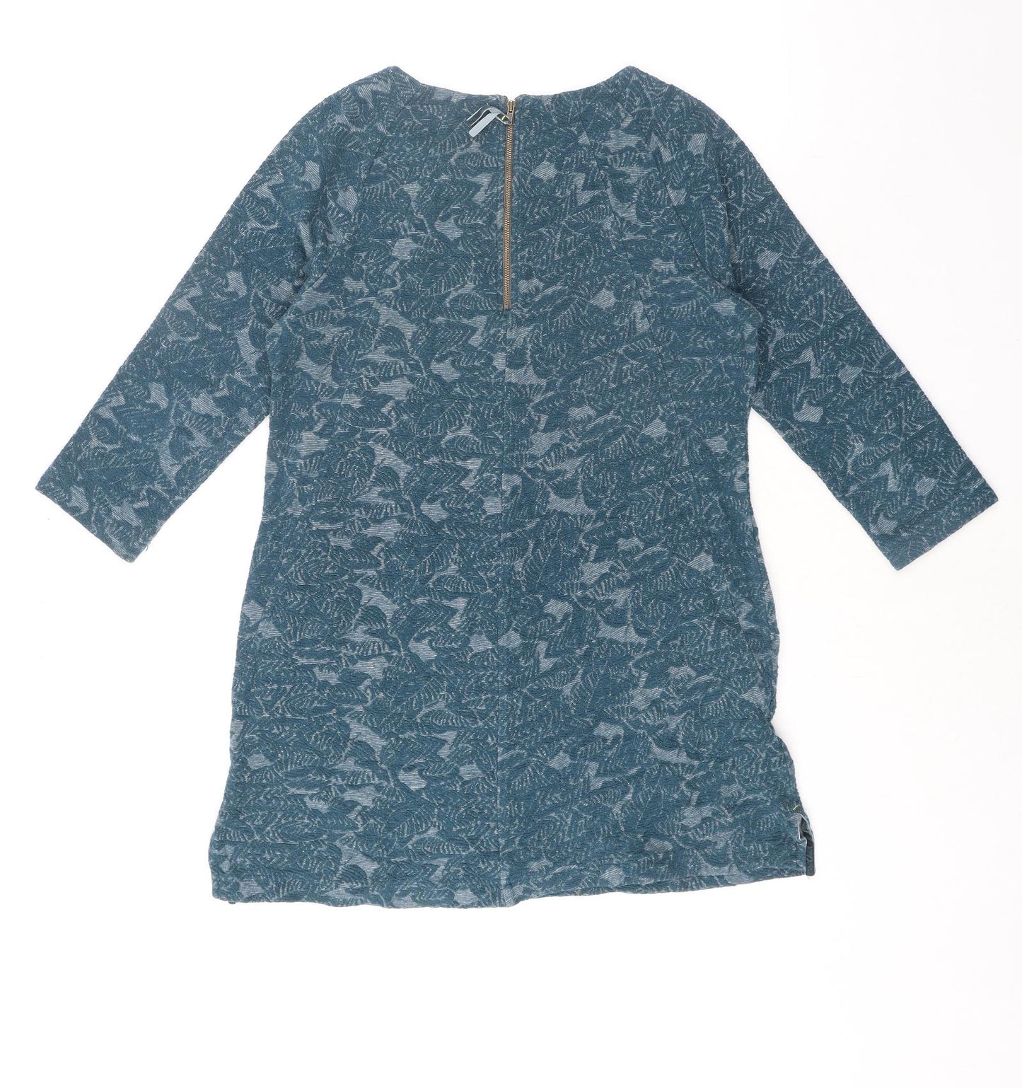 White Stuff Womens Green Geometric Cotton A-Line Size 12 Round Neck Zip
