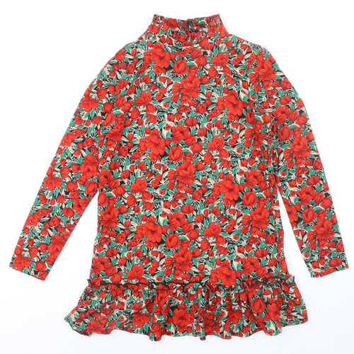 Missguided Womens Multicoloured Floral Polyester A-Line Size 6 Mock Neck Button