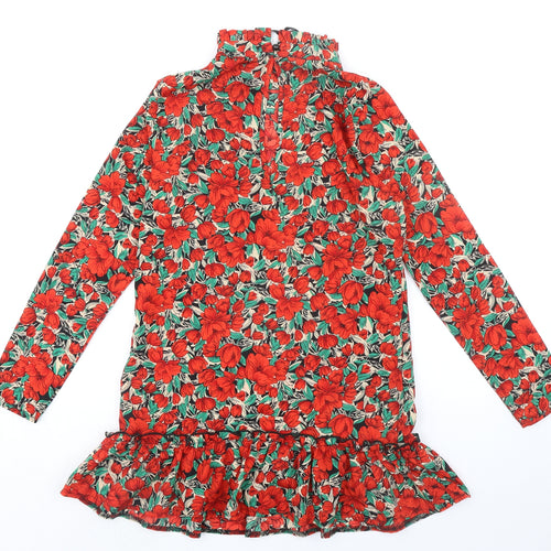 Missguided Womens Multicoloured Floral Polyester A-Line Size 6 Mock Neck Button