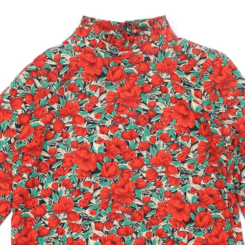 Missguided Womens Multicoloured Floral Polyester A-Line Size 6 Mock Neck Button
