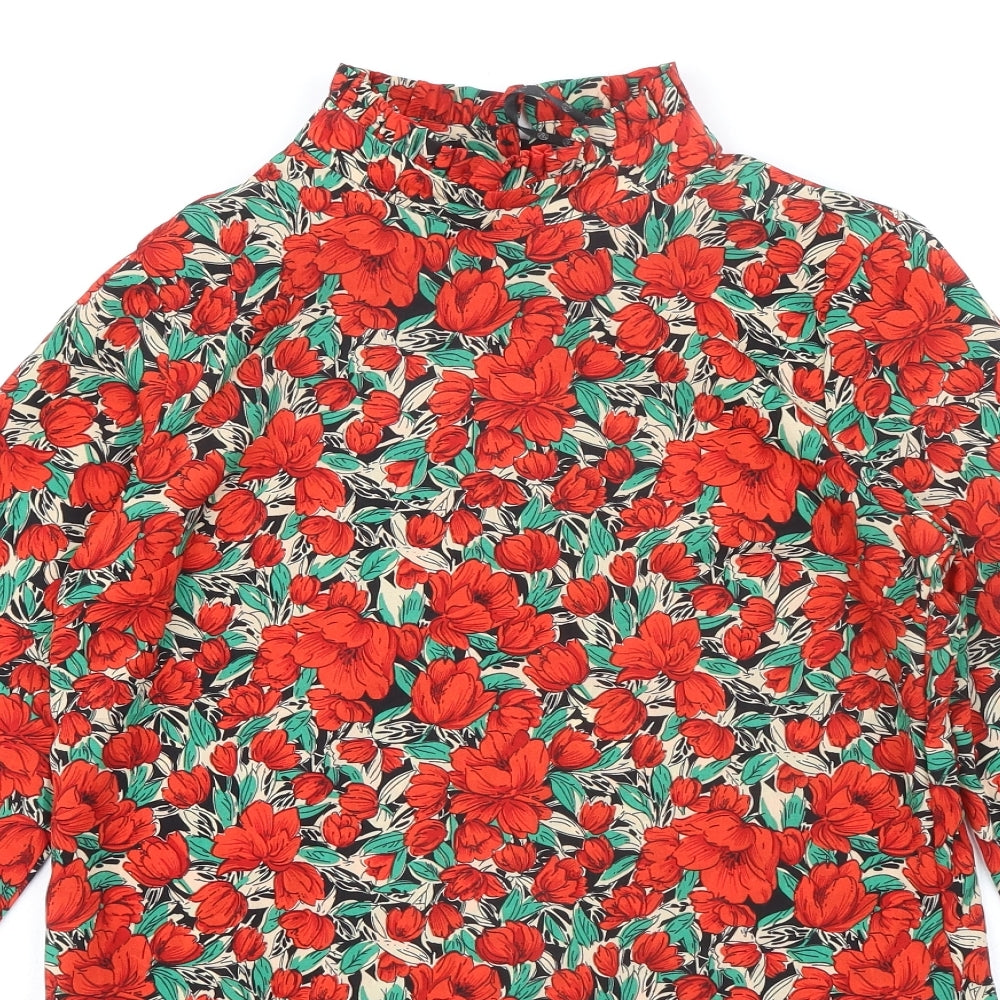 Missguided Womens Multicoloured Floral Polyester A-Line Size 6 Mock Neck Button