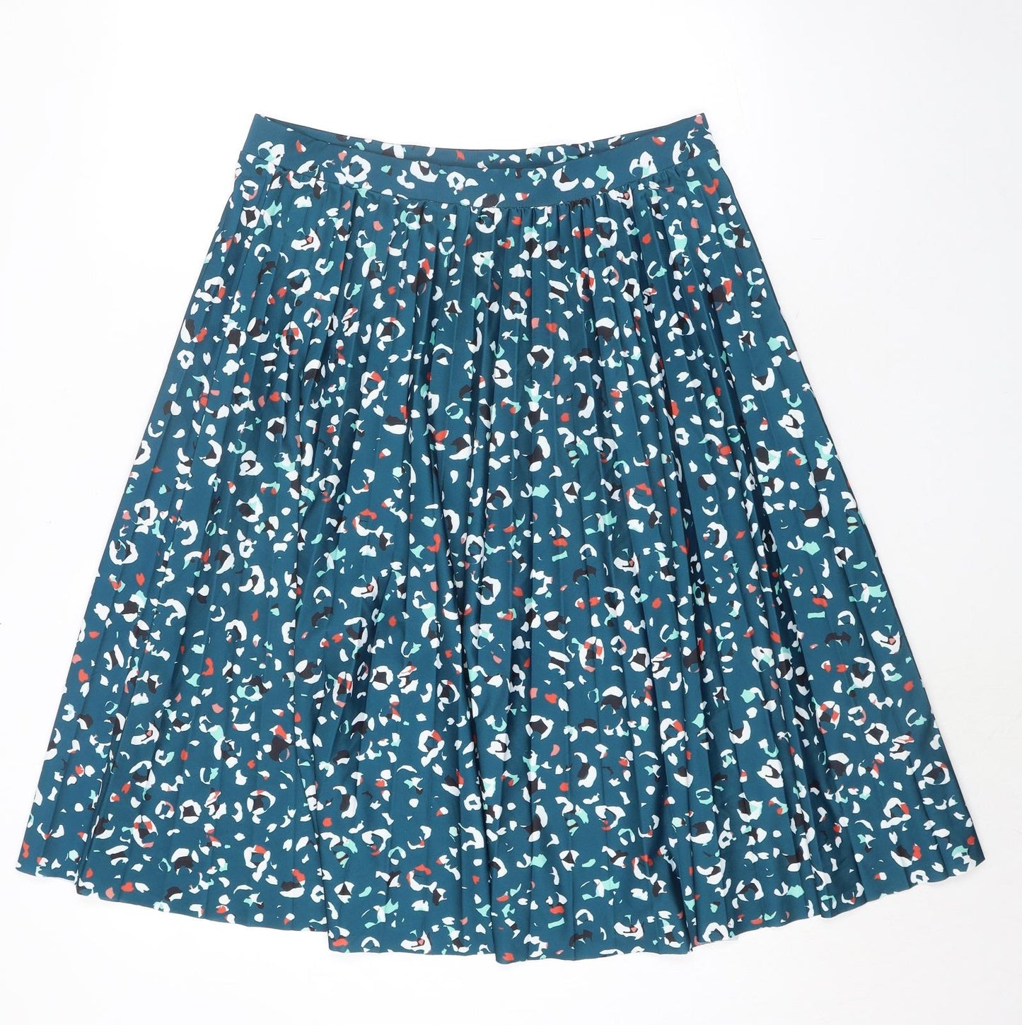 Marks and Spencer Womens Green Geometric Polyester A-Line Skirt Size 14