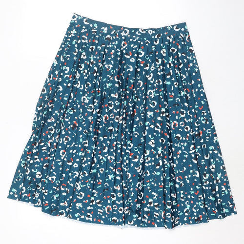 Marks and Spencer Womens Green Geometric Polyester A-Line Skirt Size 14