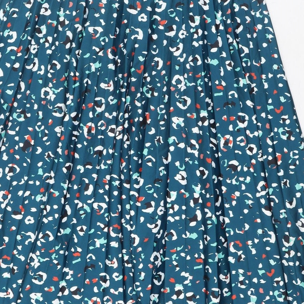 Marks and Spencer Womens Green Geometric Polyester A-Line Skirt Size 14