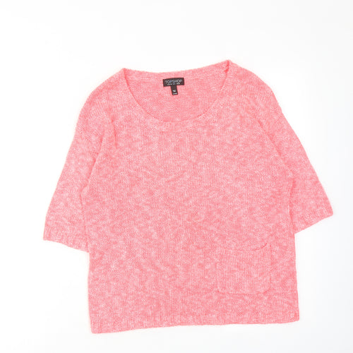 Topshop Womens Pink Round Neck Cotton Pullover Jumper Size 10