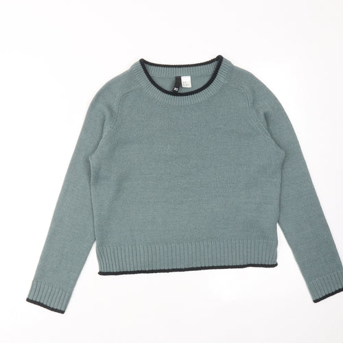 H&M Womens Green Round Neck Acrylic Pullover Jumper Size XS
