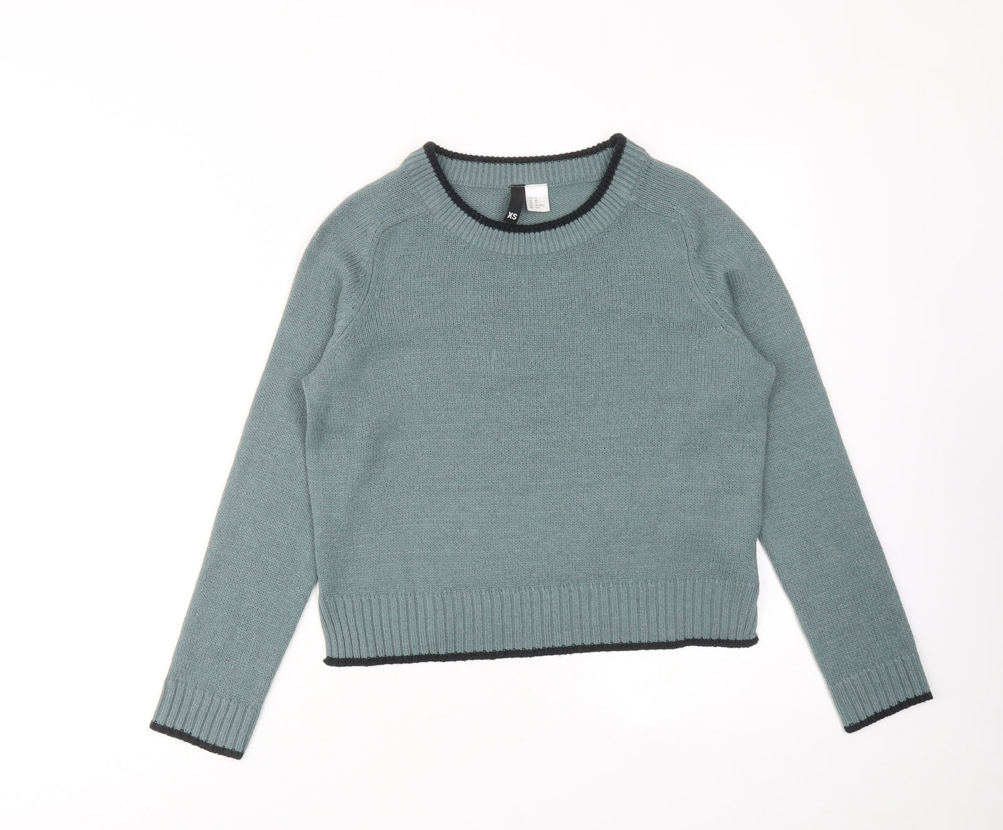 H&M Womens Green Round Neck Acrylic Pullover Jumper Size XS