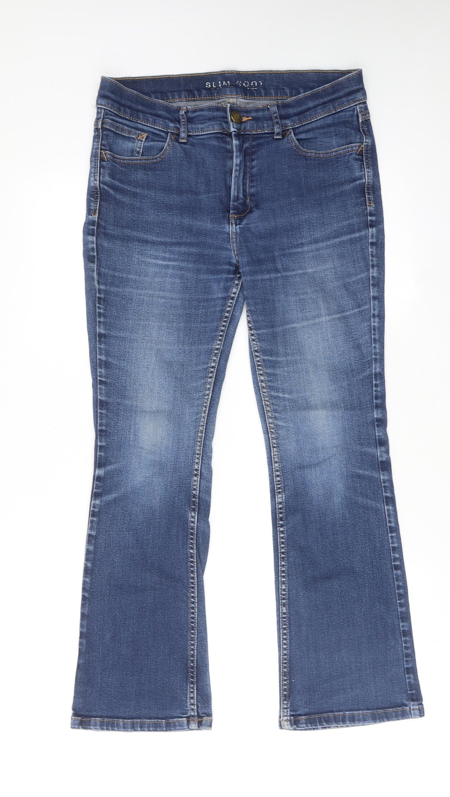 Marks and Spencer Womens Blue Cotton Bootcut Jeans Size 12 Slim Zip