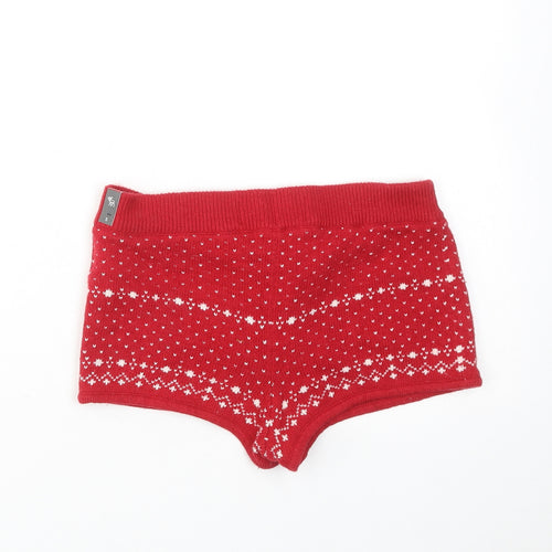 Abercrombie & Fitch Womens Red Geometric Cotton Hot Pants Shorts Size S Regular Drawstring - Christmas Reindeer
