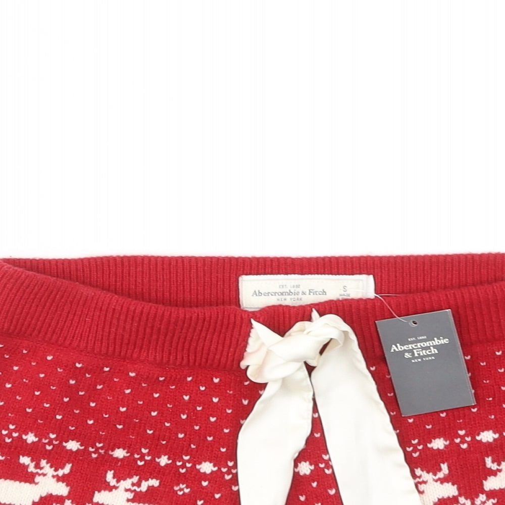 Abercrombie & Fitch Womens Red Geometric Cotton Hot Pants Shorts Size S Regular Drawstring - Christmas Reindeer