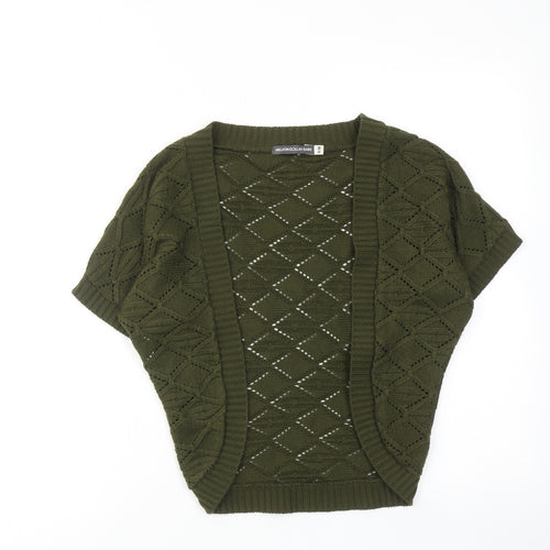 Million Dollar Babe Womens Green V-Neck Geometric Acrylic Shrug Jumper Size S