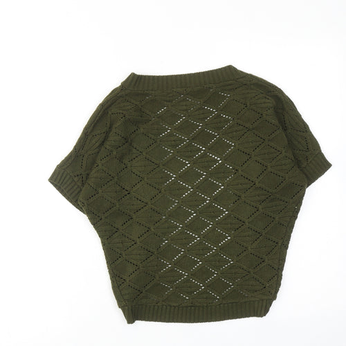 Million Dollar Babe Womens Green V-Neck Geometric Acrylic Shrug Jumper Size S