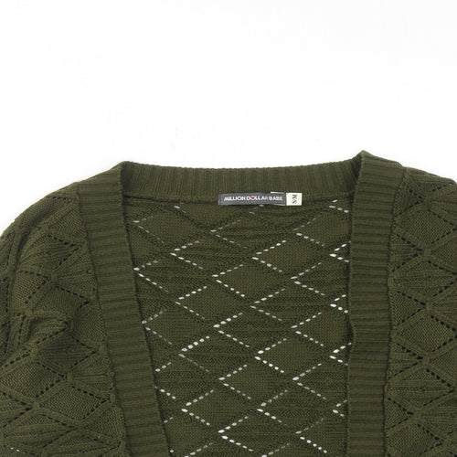 Million Dollar Babe Womens Green V-Neck Geometric Acrylic Shrug Jumper Size S