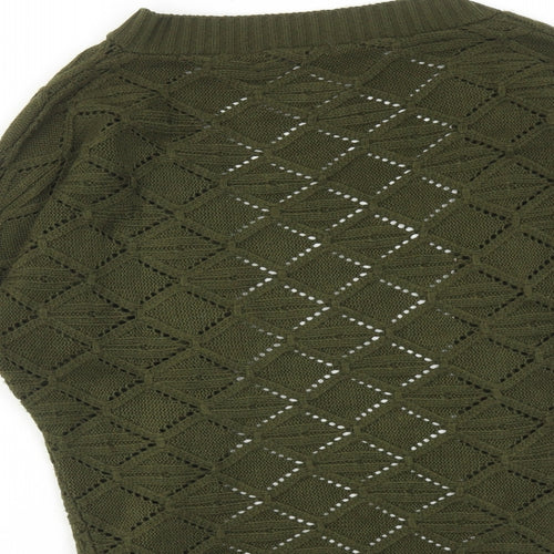 Million Dollar Babe Womens Green V-Neck Geometric Acrylic Shrug Jumper Size S