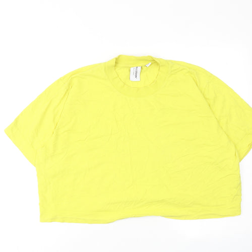 COLLUSION Womens Yellow Cotton Cropped T-Shirt Size 18 Round Neck
