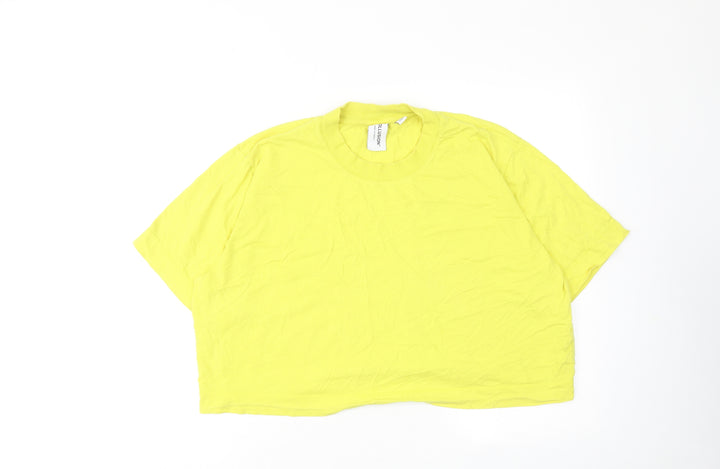 COLLUSION Womens Yellow Cotton Cropped T-Shirt Size 18 Round Neck