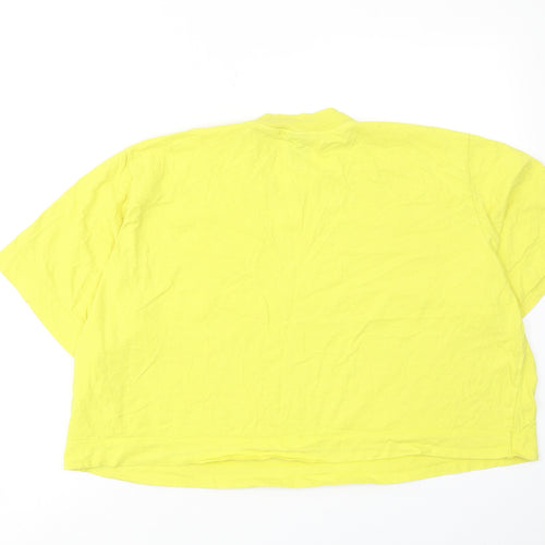 COLLUSION Womens Yellow Cotton Cropped T-Shirt Size 18 Round Neck