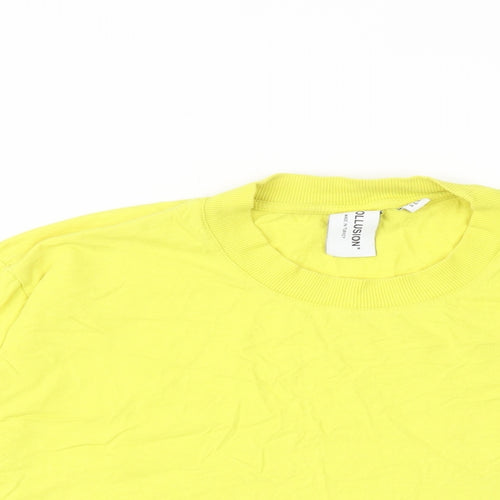 COLLUSION Womens Yellow Cotton Cropped T-Shirt Size 18 Round Neck