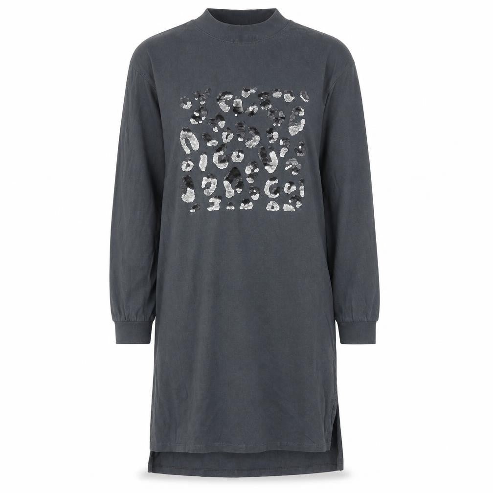 Front view of Next girls’ grey cotton a-line, size 10, years round neck pullover - oversized
