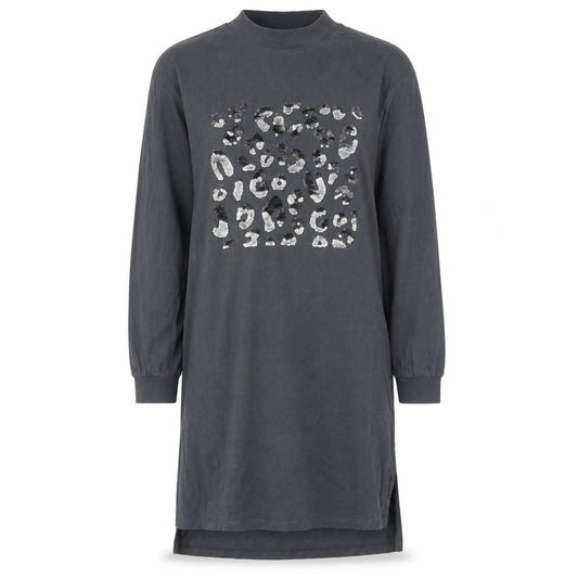 Front view of Next girls’ grey cotton a-line, size 10, years round neck pullover - oversized