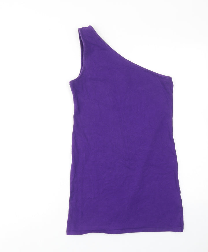 Topshop Womens Purple Cotton Mini Size 12 One Shoulder Pullover