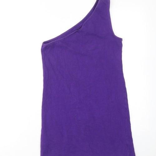 Topshop Womens Purple Cotton Mini Size 12 One Shoulder Pullover