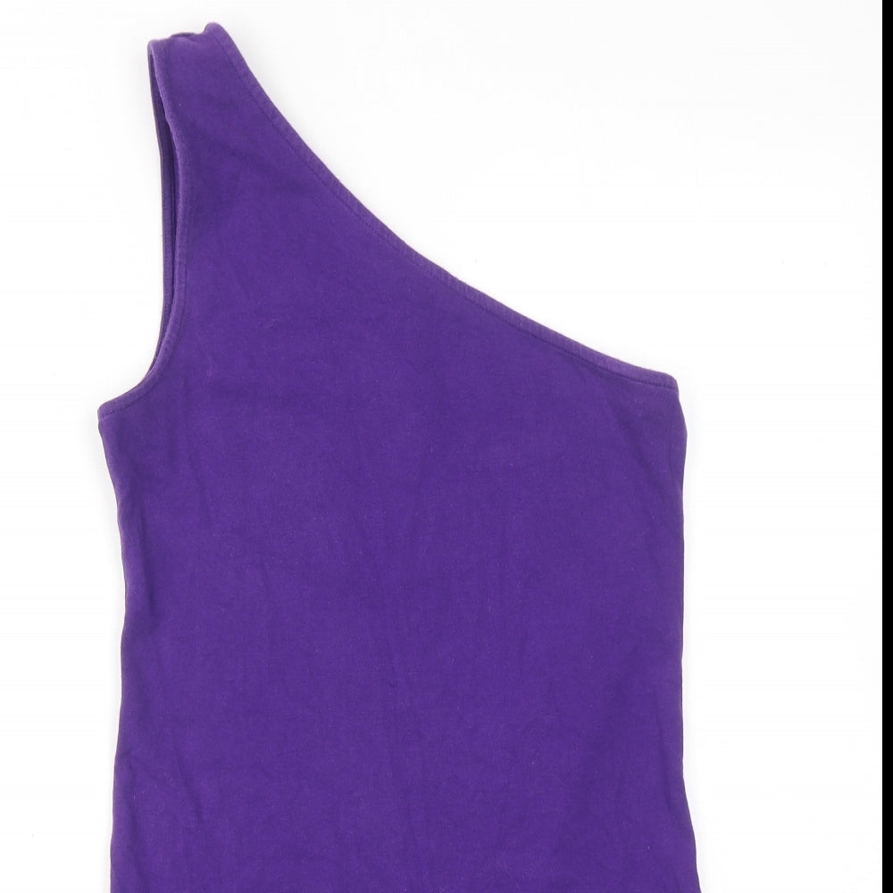 Topshop Womens Purple Cotton Mini Size 12 One Shoulder Pullover
