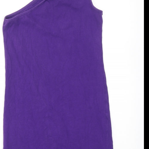 Topshop Womens Purple Cotton Mini Size 12 One Shoulder Pullover