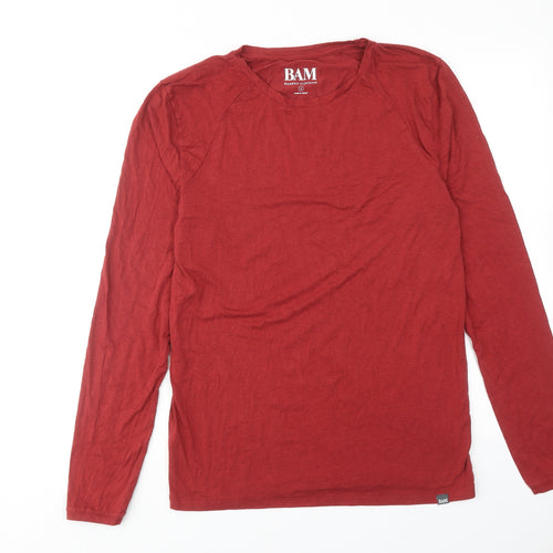 Bamboo Mens Red Viscose T-Shirt Size S Round Neck