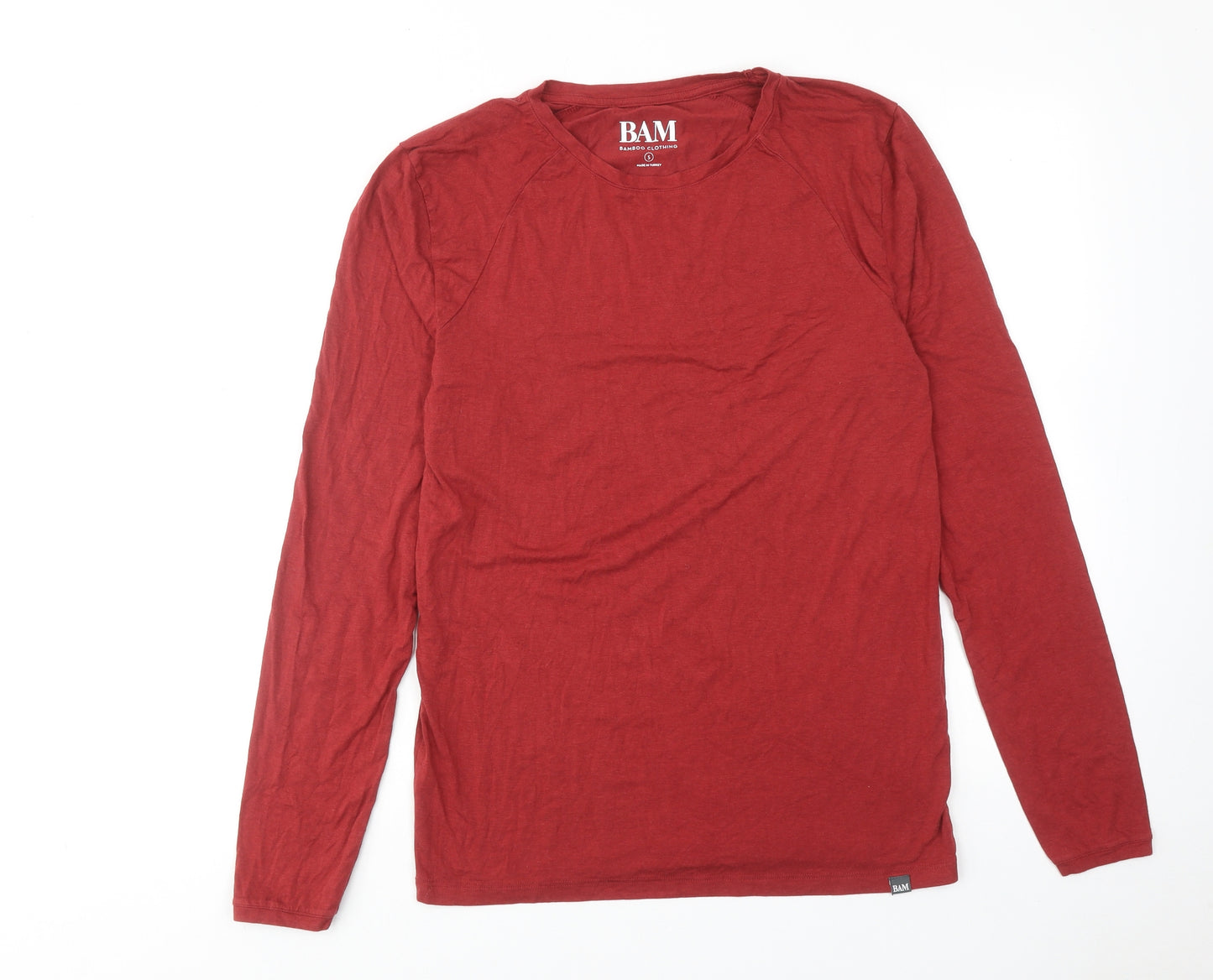 Bamboo Mens Red Viscose T-Shirt Size S Round Neck
