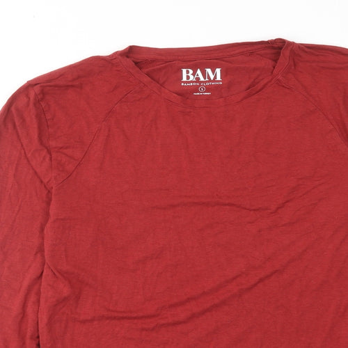 Bamboo Mens Red Viscose T-Shirt Size S Round Neck