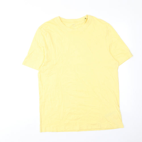 Marks and Spencer Mens Yellow Cotton T-Shirt Size M Round Neck