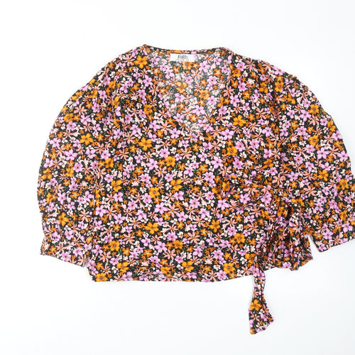 Faith Womens Multicoloured Floral Cotton Wrap Blouse Size 14 V-Neck
